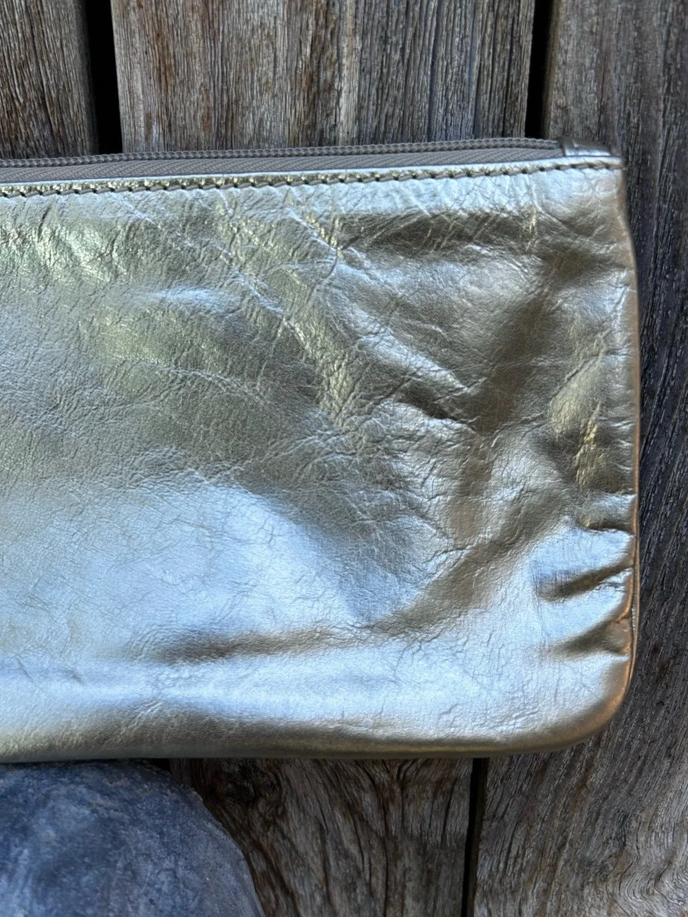Hobo International Vida Metallic Gold Leather Wristlet Wallet Clutch